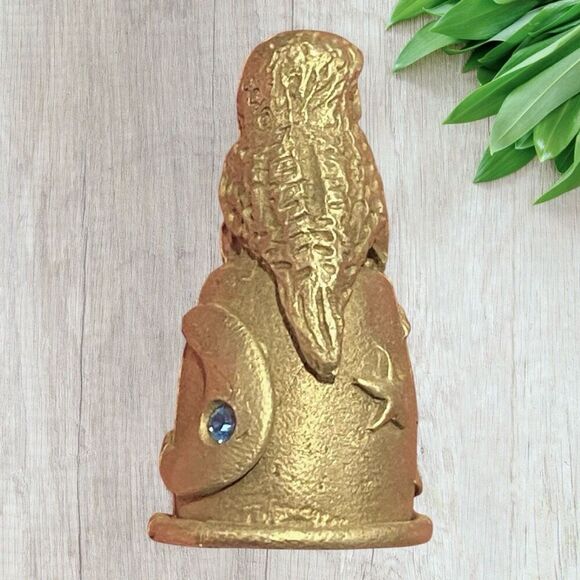 Pewter Sewing Thimble Owl Moon Rhinestone - Picture 2 of 5